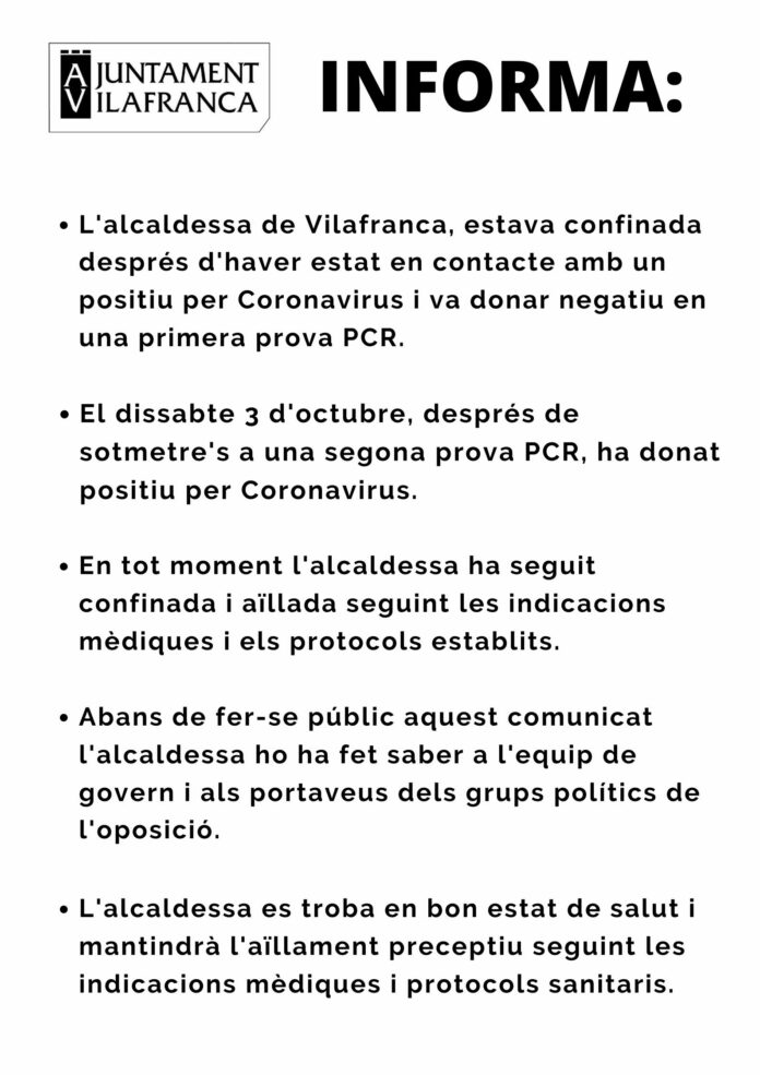 Comunicat de l'Ajuntament de Vilafranca