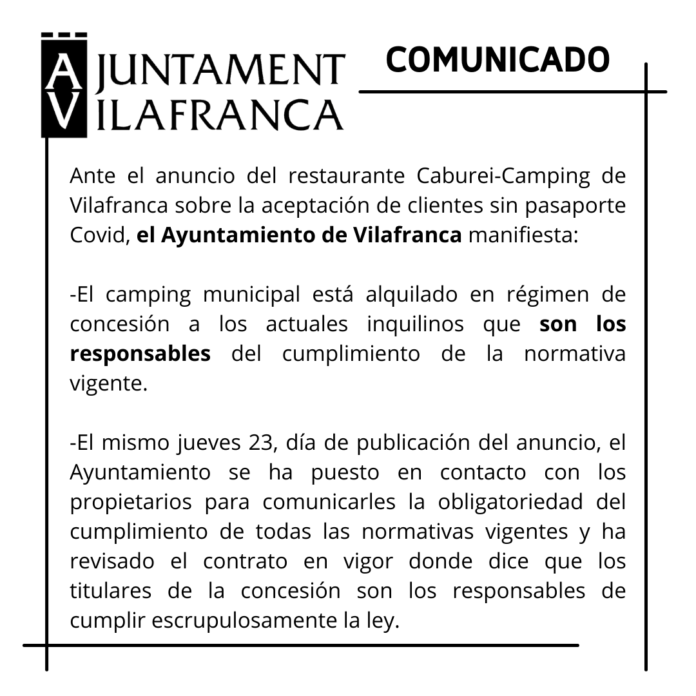 Comunicado del Ayuntamiento de Vilafranca