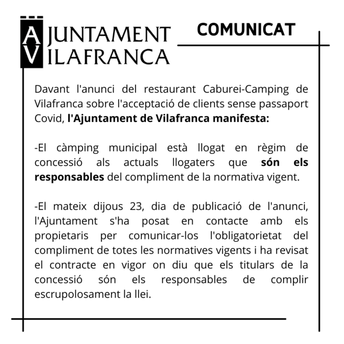 Comunicat de l'Ajuntament de Vilafranca